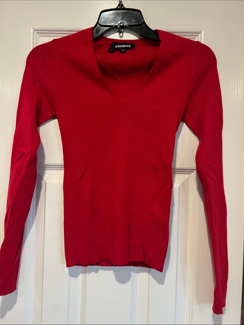 Express Red Long Sleeve V-Neck Top XS
